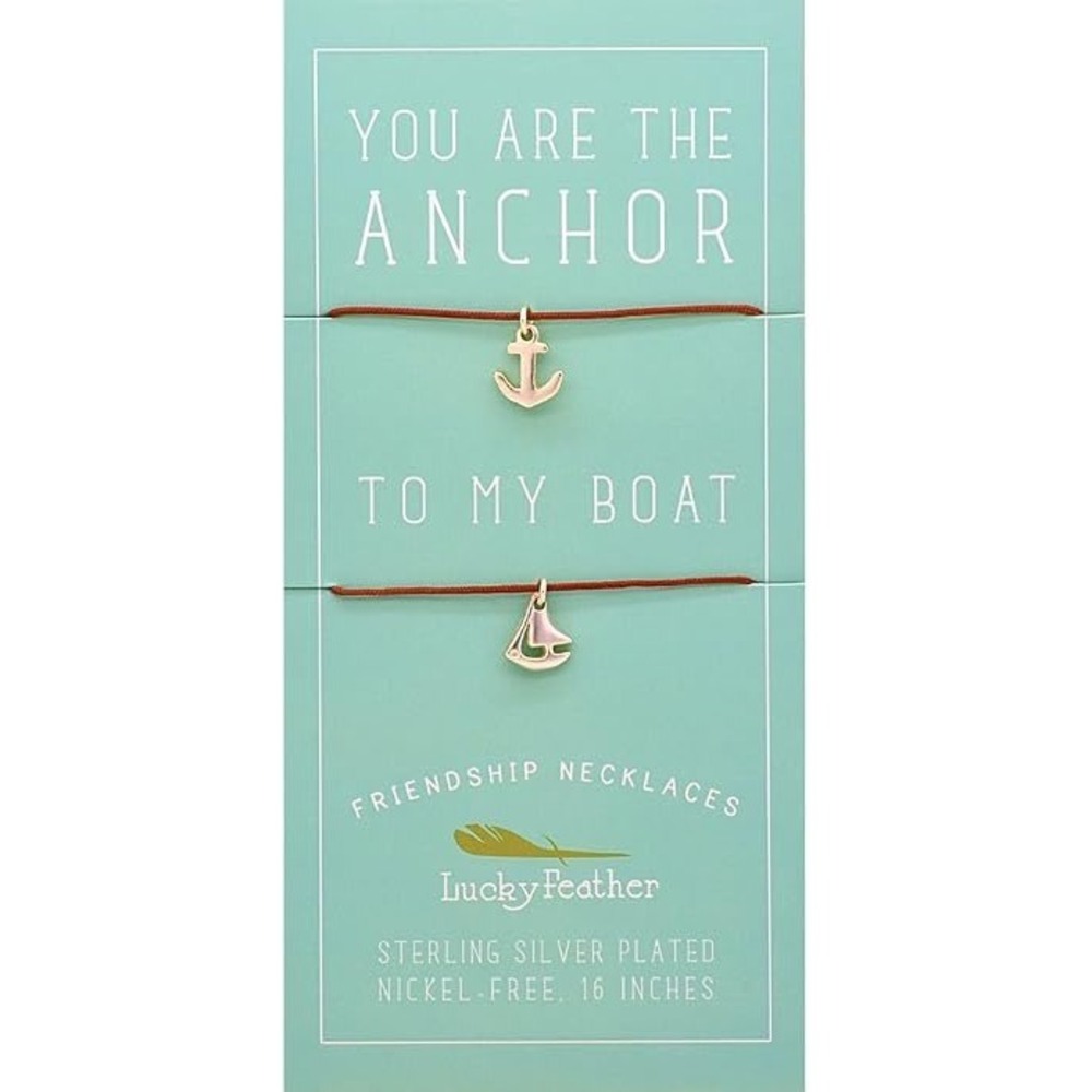 NEW IN BAG Lucky Feather Friendship Necklaces - Silver -‎ Anchor & Boat